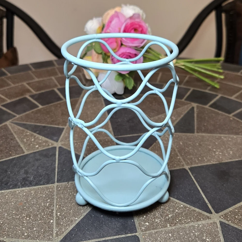 Aqua Blue Metal Candle Holder